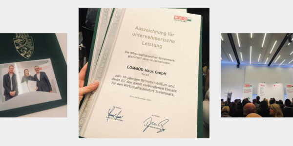 10 Jahre Unternehmens Jubiläum COMMOD-Haus GmbH Ehrung duch die Wirtschaftskammer